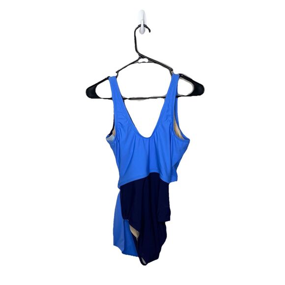 Kona Sol Wrap Tie Colorblock One Piece Swimsuit Navy Blue Light Blue Sz S New - Picture 3 of 8